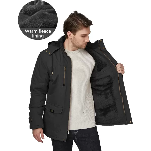 WenVen Mens Winter Thicken Cotton Parka Jacket Warm Coat with Removable HoodBlack