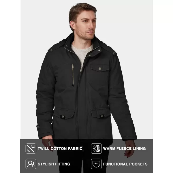 WenVen Mens Winter Thicken Cotton Parka Jacket Warm Coat with Removable HoodBlack