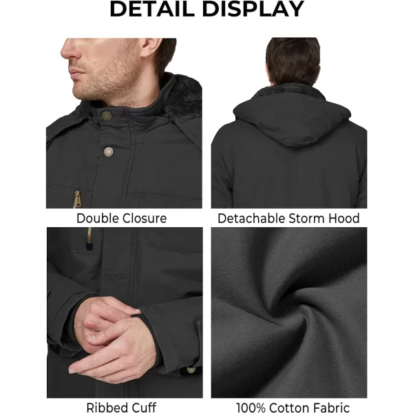 WenVen Mens Winter Thicken Cotton Parka Jacket Warm Coat with Removable HoodBlack