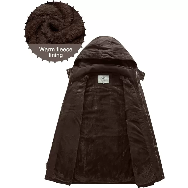 WenVen Mens Winter Thicken Cotton Parka Jacket Warm Coat with Removable HoodBrown