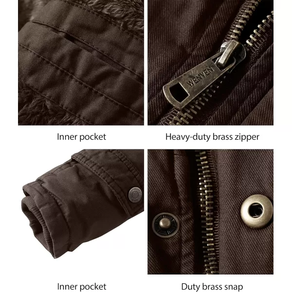 WenVen Mens Winter Thicken Cotton Parka Jacket Warm Coat with Removable HoodBrown