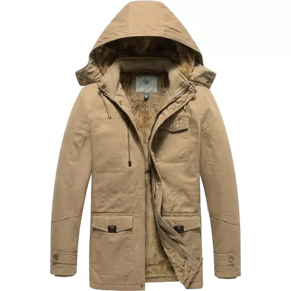 WenVen Mens Winter Thicken Cotton Parka Jacket Warm Coat with Removable HoodKhaki