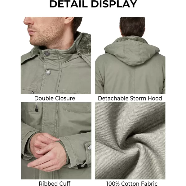 WenVen Mens Winter Thicken Cotton Parka Jacket Warm Coat with Removable HoodLight Olive