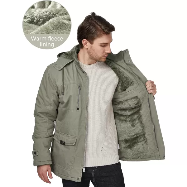 WenVen Mens Winter Thicken Cotton Parka Jacket Warm Coat with Removable HoodLight Olive