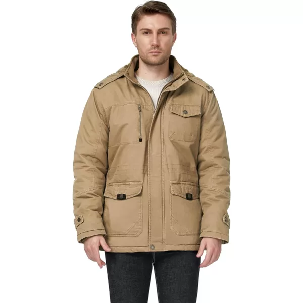 WenVen Mens Winter Thicken Cotton Parka Jacket Warm Coat with Removable HoodN Khaki
