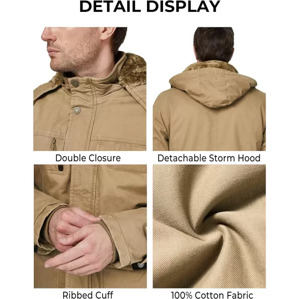 WenVen Mens Winter Thicken Cotton Parka Jacket Warm Coat with Removable HoodN Khaki