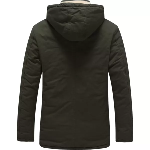 WenVen Mens Winter Warm Military Jacket Sherpa Lined Parka Coat with HoodArmy Green