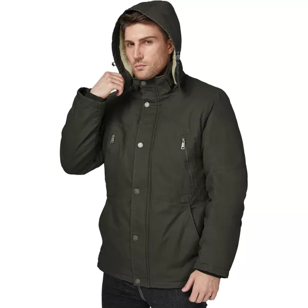 WenVen Mens Winter Warm Military Jacket Sherpa Lined Parka Coat with HoodArmy Green