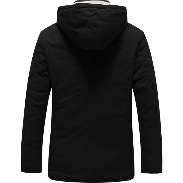 WenVen Mens Winter Warm Military Jacket Sherpa Lined Parka Coat with HoodBlack