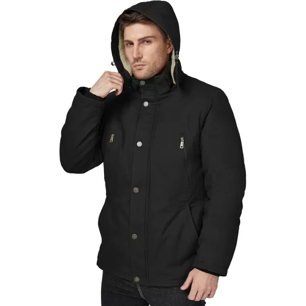 WenVen Mens Winter Warm Military Jacket Sherpa Lined Parka Coat with HoodBlack