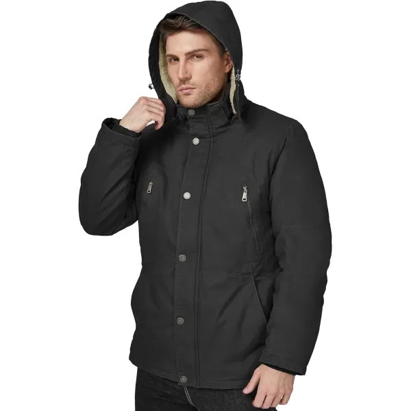 WenVen Mens Winter Warm Military Jacket Sherpa Lined Parka Coat with HoodGrey