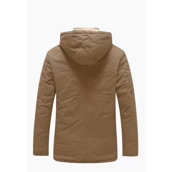 WenVen Mens Winter Warm Military Jacket Sherpa Lined Parka Coat with HoodKhaki