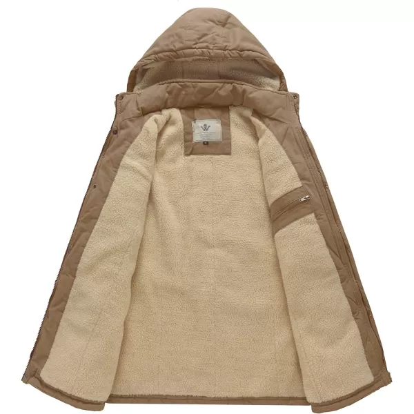 WenVen Mens Winter Warm Military Jacket Sherpa Lined Parka Coat with HoodKhaki