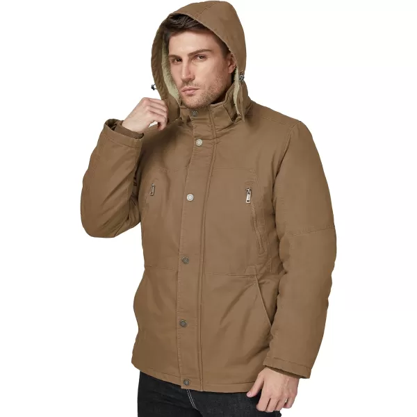 WenVen Mens Winter Warm Military Jacket Sherpa Lined Parka Coat with HoodKhaki