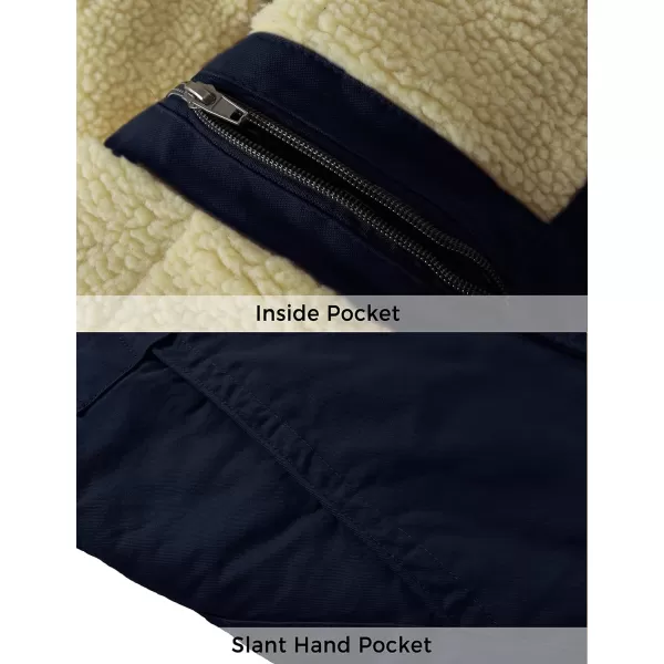 WenVen Mens Winter Warm Military Jacket Sherpa Lined Parka Coat with HoodNavy