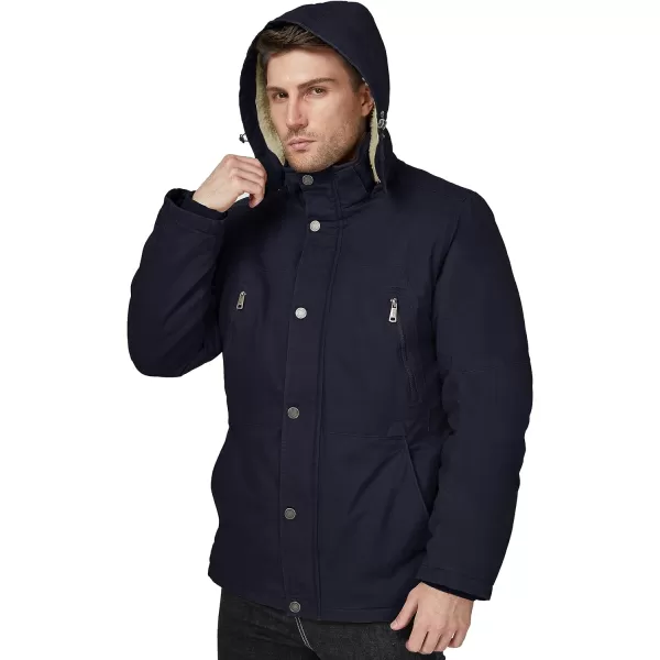 WenVen Mens Winter Warm Military Jacket Sherpa Lined Parka Coat with HoodNavy