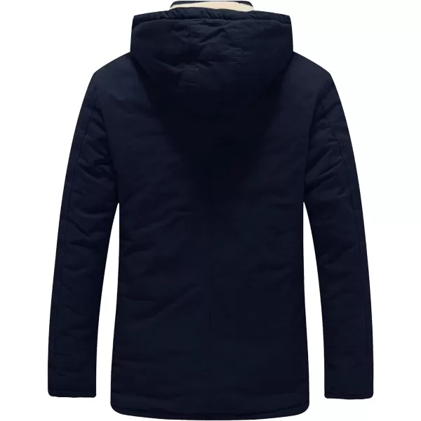 WenVen Mens Winter Warm Military Jacket Sherpa Lined Parka Coat with HoodNavy