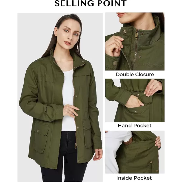 WenVen Womens Casual Military Jacket Cotton Stand Collar Utility Anorak CoatArmy Green