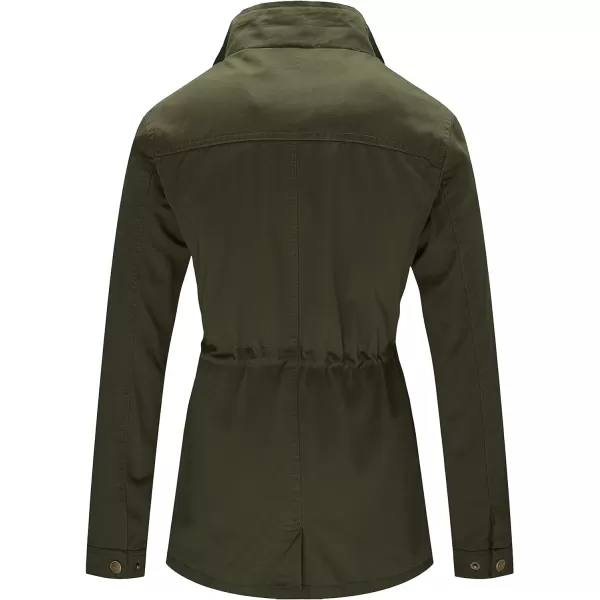 WenVen Womens Casual Military Jacket Cotton Stand Collar Utility Anorak CoatArmy Green