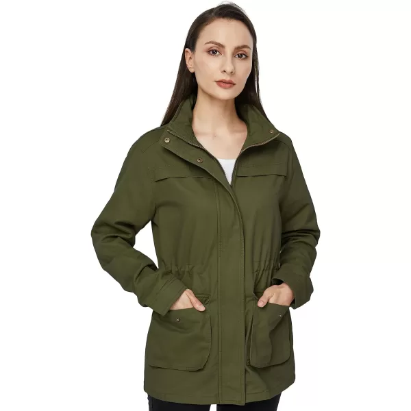WenVen Womens Casual Military Jacket Cotton Stand Collar Utility Anorak CoatArmy Green