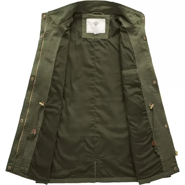 WenVen Womens Casual Military Jacket Cotton Stand Collar Utility Anorak CoatArmy Green