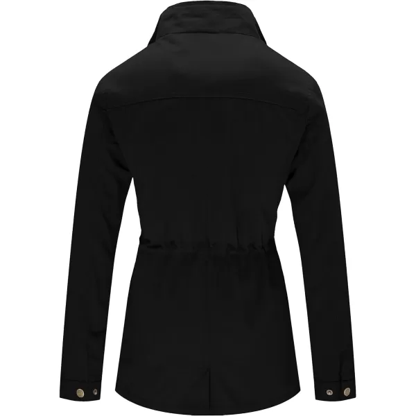 WenVen Womens Casual Military Jacket Cotton Stand Collar Utility Anorak CoatBlack