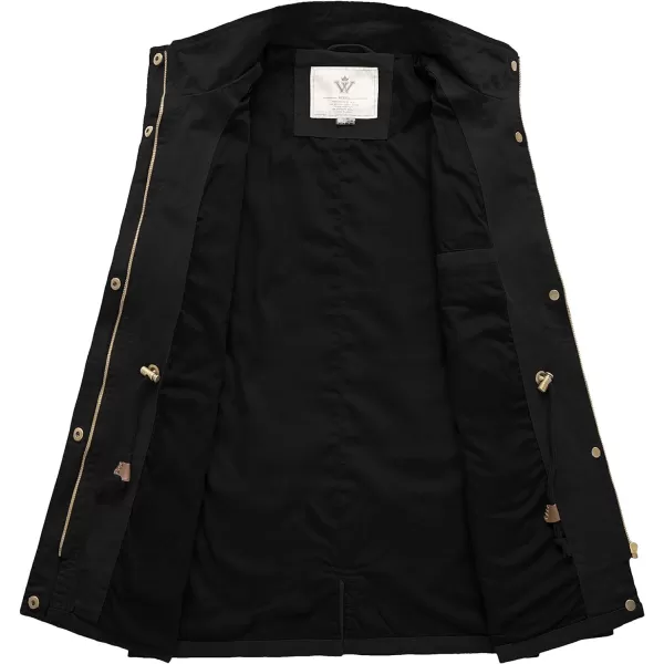 WenVen Womens Casual Military Jacket Cotton Stand Collar Utility Anorak CoatBlack