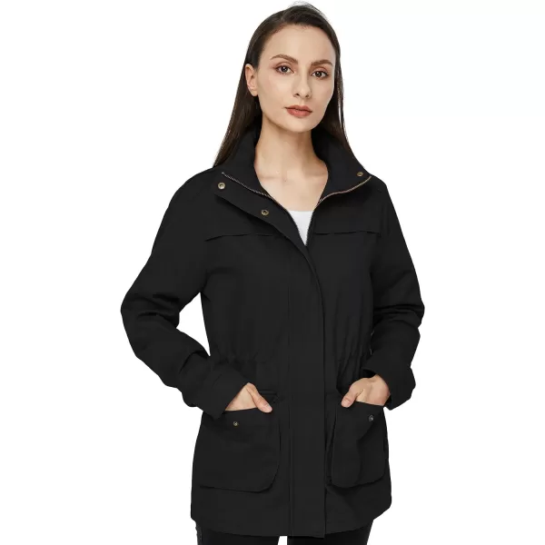 WenVen Womens Casual Military Jacket Cotton Stand Collar Utility Anorak CoatBlack