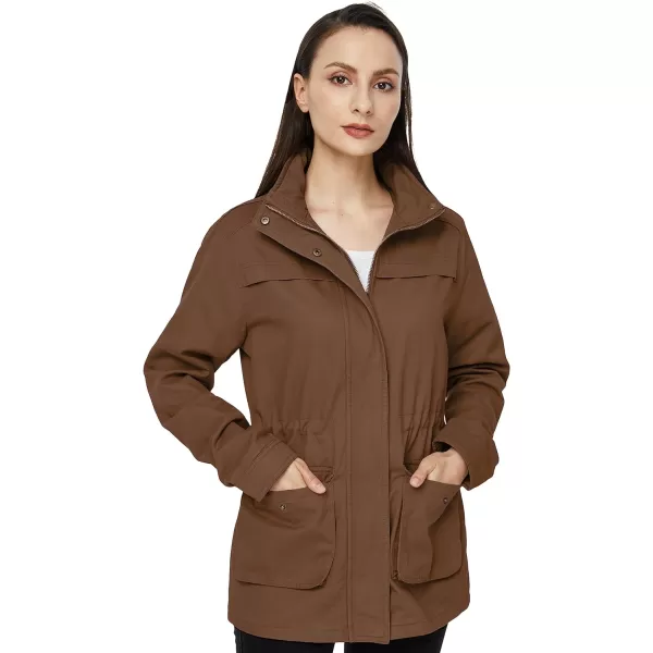 WenVen Womens Casual Military Jacket Cotton Stand Collar Utility Anorak CoatCoffee