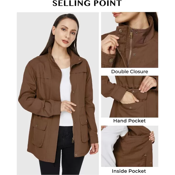 WenVen Womens Casual Military Jacket Cotton Stand Collar Utility Anorak CoatCoffee