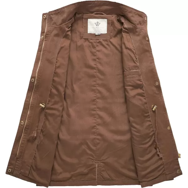 WenVen Womens Casual Military Jacket Cotton Stand Collar Utility Anorak CoatCoffee