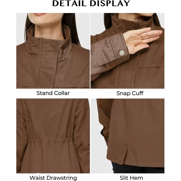 WenVen Womens Casual Military Jacket Cotton Stand Collar Utility Anorak CoatCoffee