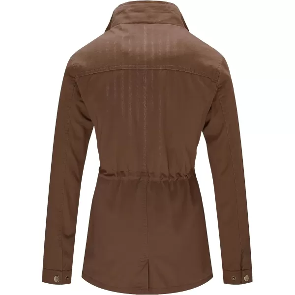 WenVen Womens Casual Military Jacket Cotton Stand Collar Utility Anorak CoatCoffee