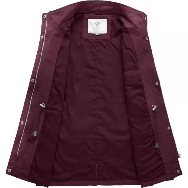 WenVen Womens Casual Military Jacket Cotton Stand Collar Utility Anorak CoatDeep Wine