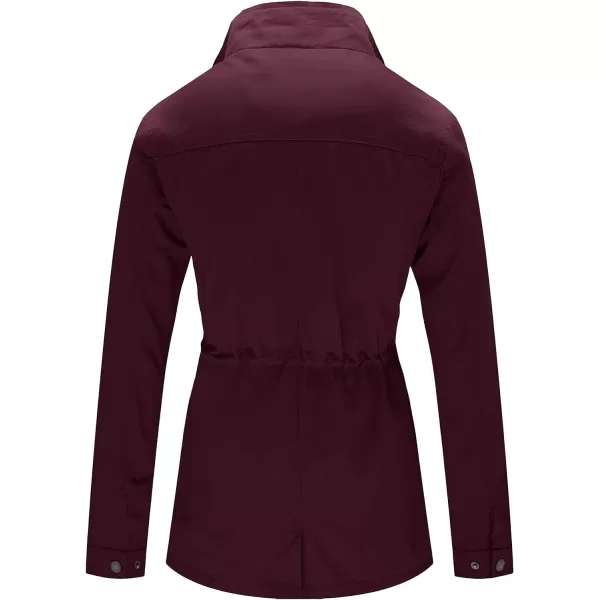 WenVen Womens Casual Military Jacket Cotton Stand Collar Utility Anorak CoatDeep Wine