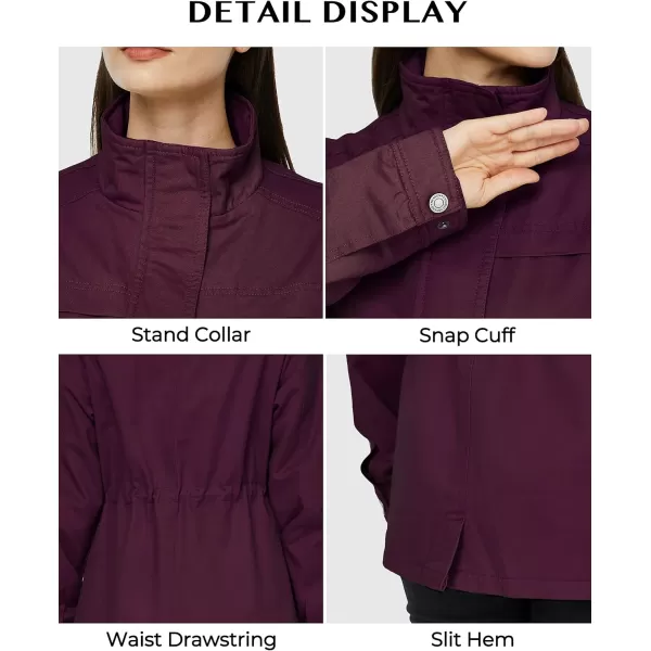 WenVen Womens Casual Military Jacket Cotton Stand Collar Utility Anorak CoatDeep Wine