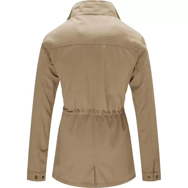 WenVen Womens Casual Military Jacket Cotton Stand Collar Utility Anorak CoatKhaki