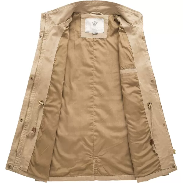 WenVen Womens Casual Military Jacket Cotton Stand Collar Utility Anorak CoatKhaki