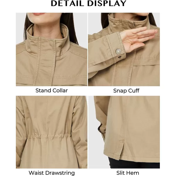 WenVen Womens Casual Military Jacket Cotton Stand Collar Utility Anorak CoatKhaki