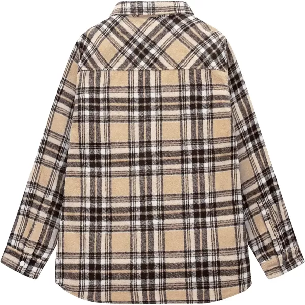 WenVen Womens Casual Plaid Flannel Shirt Jacket Warm Thicken OuterwearKhaki