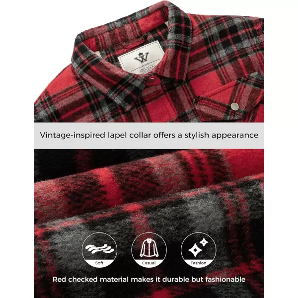 WenVen Womens Casual Plaid Flannel Shirt Jacket Warm Thicken OuterwearRed