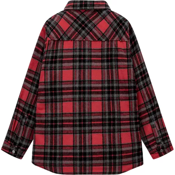 WenVen Womens Casual Plaid Flannel Shirt Jacket Warm Thicken OuterwearRed