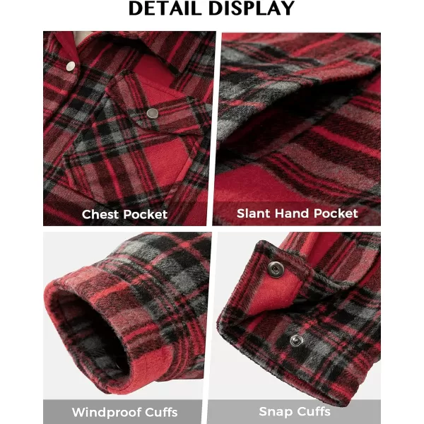 WenVen Womens Casual Plaid Flannel Shirt Jacket Warm Thicken OuterwearRed