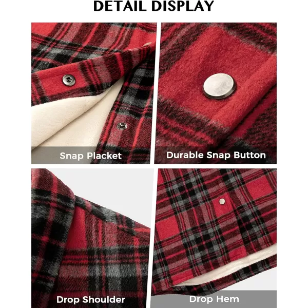 WenVen Womens Casual Plaid Flannel Shirt Jacket Warm Thicken OuterwearRed