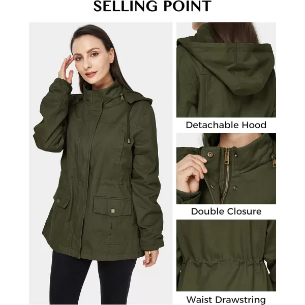 WenVen Womens Cotton Military Jacket Lightweight Casual Anorak Coat with HoodArmy Green