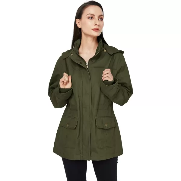WenVen Womens Cotton Military Jacket Lightweight Casual Anorak Coat with HoodArmy Green