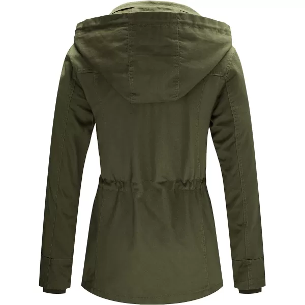 WenVen Womens Cotton Military Jacket Lightweight Casual Anorak Coat with HoodArmy Green
