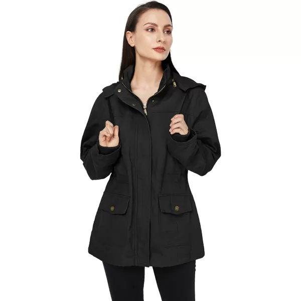 WenVen Womens Cotton Military Jacket Lightweight Casual Anorak Coat with HoodBlack