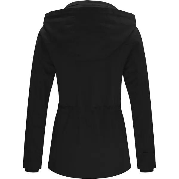 WenVen Womens Cotton Military Jacket Lightweight Casual Anorak Coat with HoodBlack