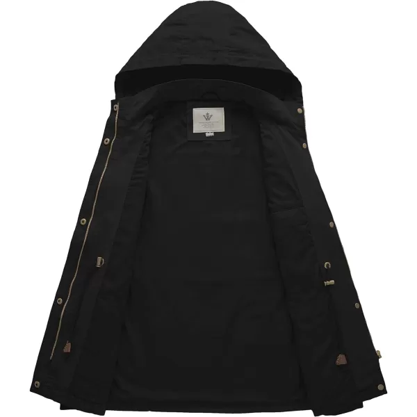 WenVen Womens Cotton Military Jacket Lightweight Casual Anorak Coat with HoodBlack